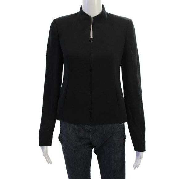 Philippe Adec Jackets & Blazers - Philippe Adec Womens Black Polyester Mock Neck Blazer Zip Long Sleeve Size 4